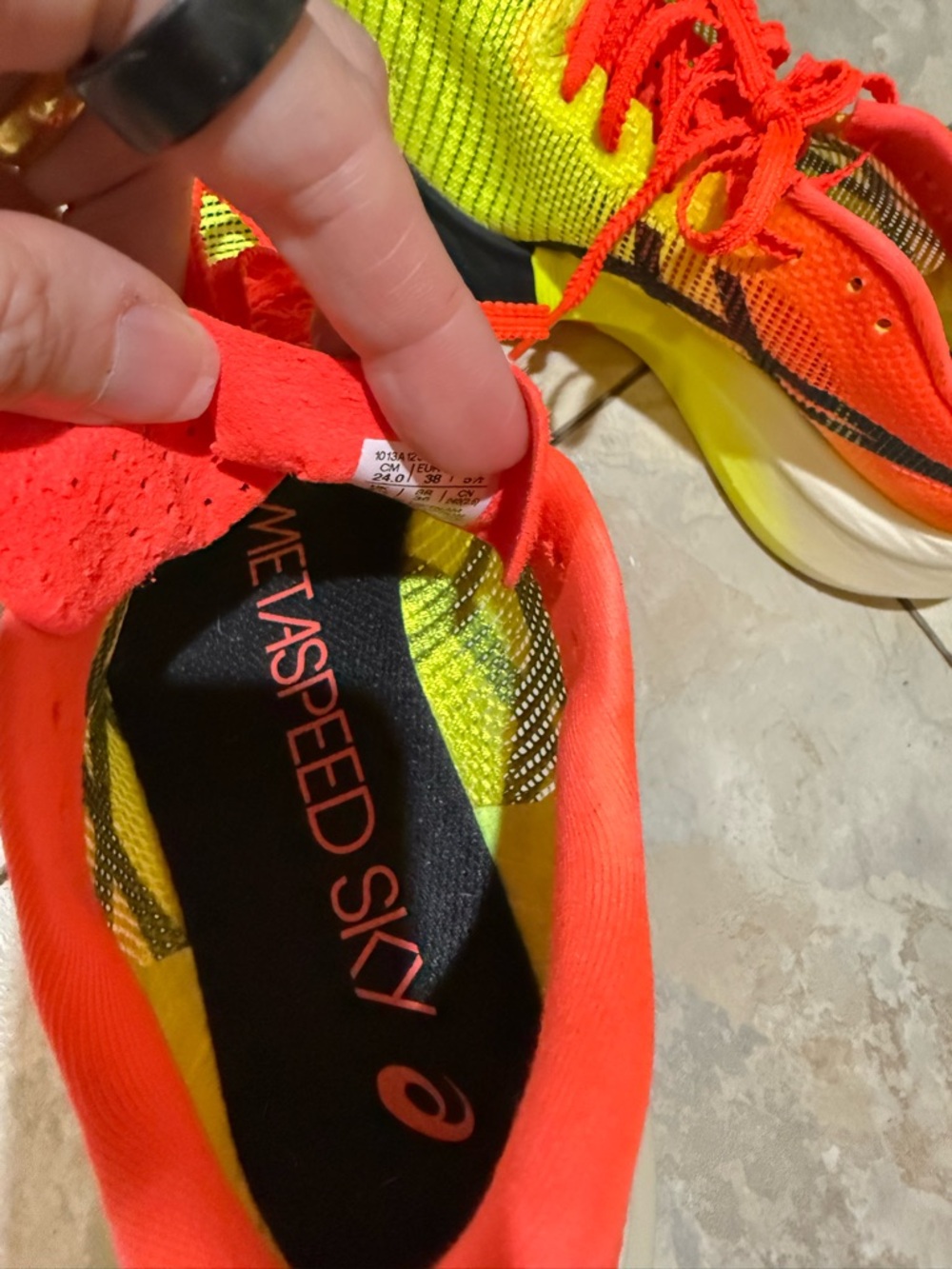 ASICS Meta Speed Sky Yellow and Red Speed Running Shoes - Picture 3 of 6